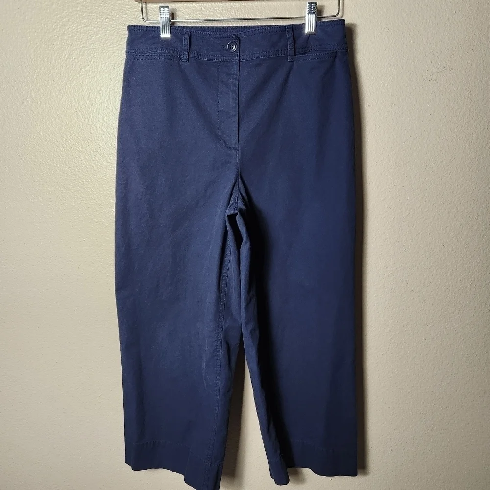 Talbots Womens Navy High Rise Wide Leg Chino Crop Pants-Size 8